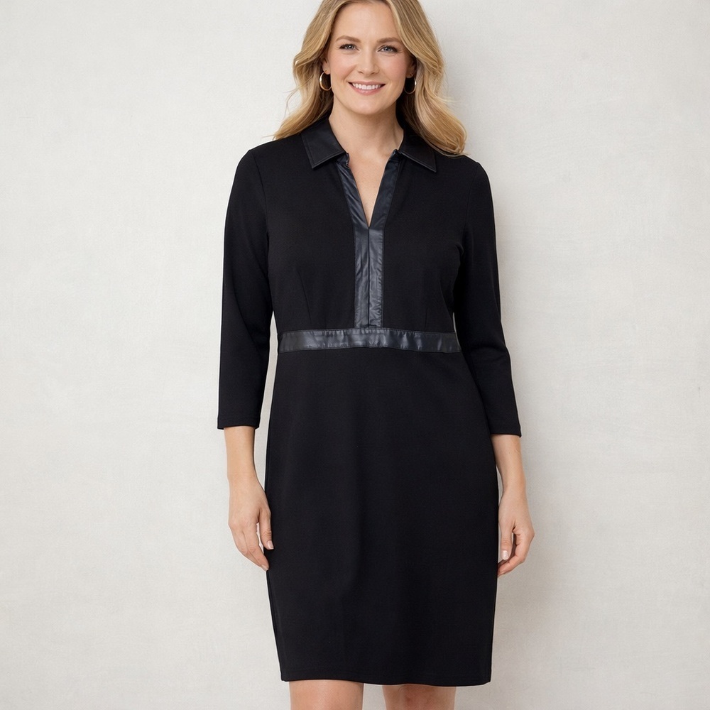 Talbots Black Faux Leather Trim Sheath Dress โ Size 10